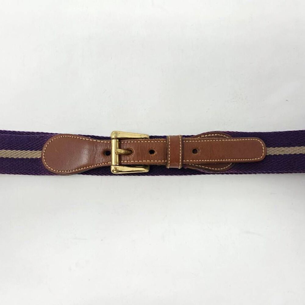 VINTAGE DOONEY & BOURKE BROWN LEATHER PURPLE STRIPE WOOL WOMENS BELT 34 1.25"